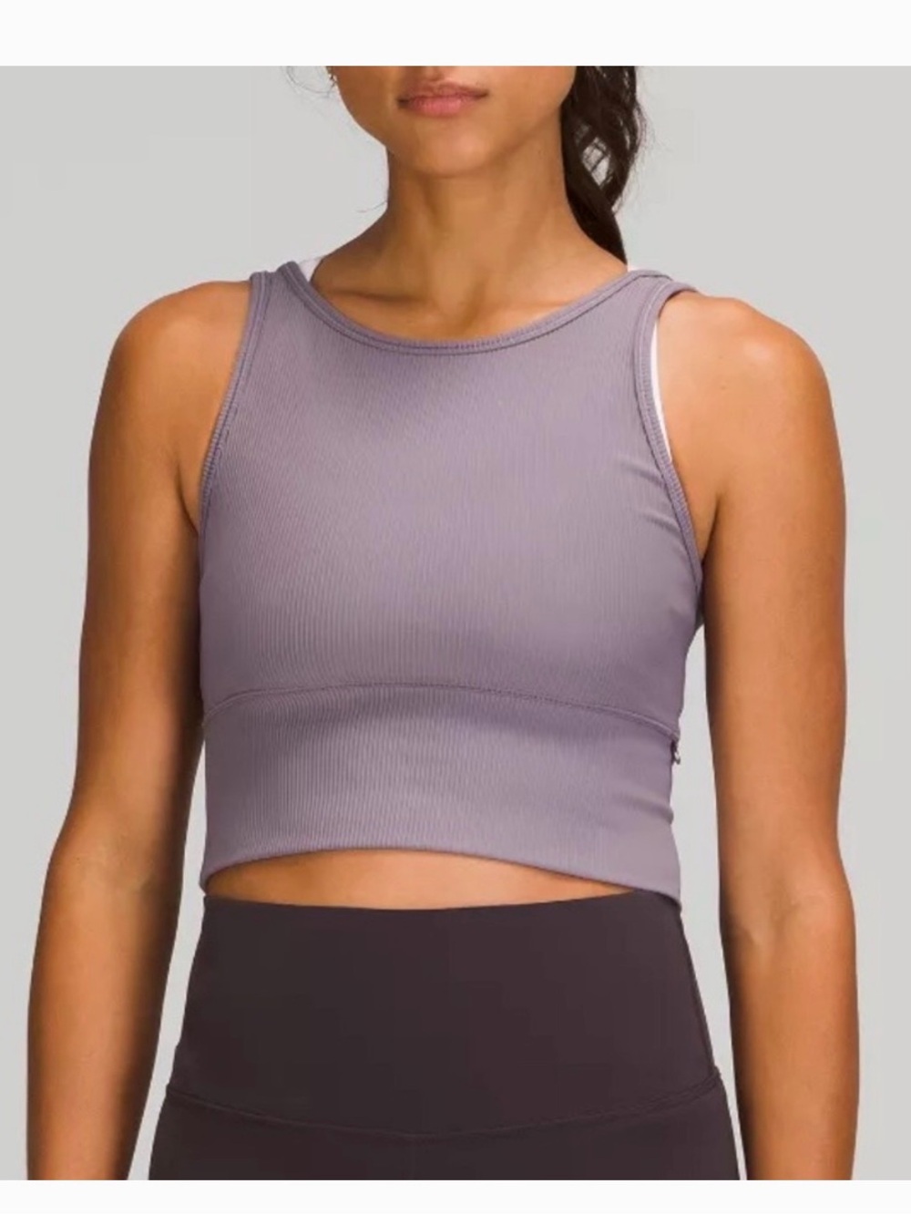 lululemon Power Pivot Tank Top Ribbed - Size 6 - Purple (Dusty Lavender)